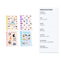 Carnet A5 à reliure champignon, 80 feuilles, 100 g/m², 4 motifs de chatons, pages lignées, papeterie scolaire pour étudiants, vente en gros