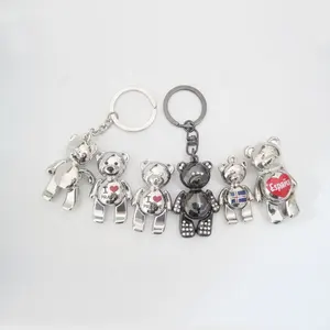Custom Shaped Travel Souvenirs 3D Mobilizable Metal Bear Keychain Metal Bear i love prague
