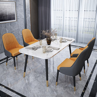 Chaise de salle à manger en cuir bleu de luxe, mobilier de restaurant, ensemble de tables et de chaises de salle à manger, table en marbre avec chaises, salle à manger italienne