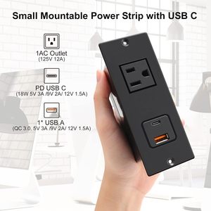 Multiprise encastrable 1 <span class=keywords><strong>prise</strong></span> avec 2 ports USB à charge rapide, USB-C 20W PD à charge rapide, pour bureau - Product Image 3