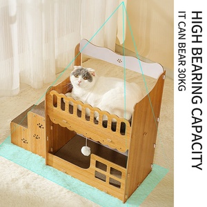 Grossiste pour animaux de compagnie chat carton griffoir deux étages chat papier ondulé château mini chat loft maison - Product Image 4