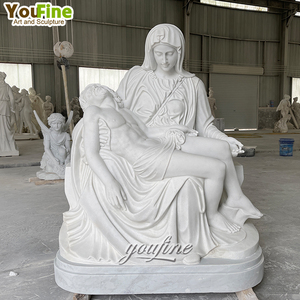 Statua della Pietà in Marmo Bianco a Grandezza Naturale, Scultura Religiosa da Esterno, Decorazione per Chiesa e Giardino Realizzata a Mano da Michelangelo - Product Image 2