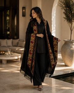 Women Black Ethnic Embroidered Digital Print Viscose Winter Shawl Long Fringe Soft Warm Breathable Durable Traditional - Product Image 2