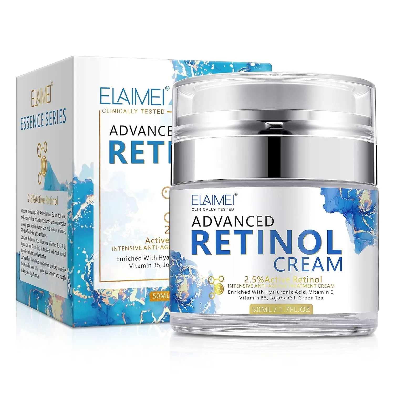 Krim pelembab wajah Retinol 2.5%, dengan asam Hyaluronic Vitamin E - Anti Penuaan pelembab Siang & Malam untuk pria wanita
