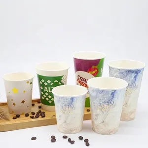 Tazas de café de papel de embalaje con tapa Tazas de papel de pared simple Taza de papel para llevar para bebidas calientes