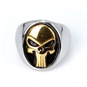 Yunnique Bague Crâne Punisher Gothique en Acier Inoxydable 316 pour Homme, Bicolore Or et Argent, Émail, Style Rébellien, Motard, Punk, Hip Hop, Fête - Product Image 2