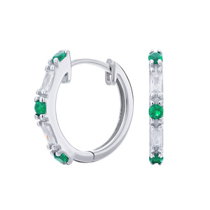 925 <b>Silver</b> Woman Fashion <b>Earring</b> S925 <b>Sterling</b> <b>Silver</b> Green CZ <b>Hoop</b> Huggie <b>Earring</b> Trendy Fine Jewelry For Daily Party Wear - Product Image 2
