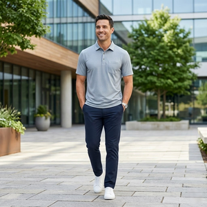 Chemises de golf <span class=keywords><strong>Rouen</strong></span> pour hommes, en coton tricoté, respirantes, anti-humidité, imprimées, décontractées, avec poche, col, manches courtes, turquoise - Product Image 4