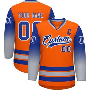 Maillot de hockey personnalisé à dégradé, nom, numéro et logo imprimés, personnalisable, anti-humidité, col en V, vêtements d'entraînement pour hommes - Product Image 1
