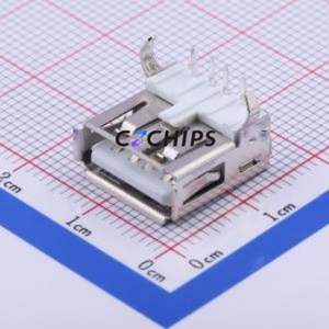 U-USBAR04P-F002 <b>USB</b> Connector Bent Lead Through Hole Connector Type-<b>A</b> <b>USB</b> <b>2.0</b> Female Right Angle Insert - Product Image 1