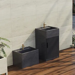 Juego de lavabo y fregona de piedra con estilo moderno, fregadero de mármol sólido para exteriores para patio y jardín