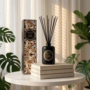 Aikun Hotel Buyer Private Label Luxury Geometric Black Glass 118ml Amber Scent IP12 Reed Diffuser Gift Set For Hotel Lobby - Product Image 1