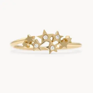 Cute jewelry 925 sterling silver simple rings for girls 18k gold plated cluster diamond star ring