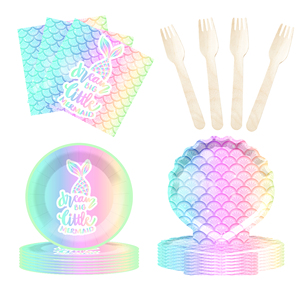 DAMAI - Juego de Vajilla con Temática de Sirena para Fiesta de Cumpleaños, con Platos, Vasos y Servilletas para 8 Personas - Product Image 5