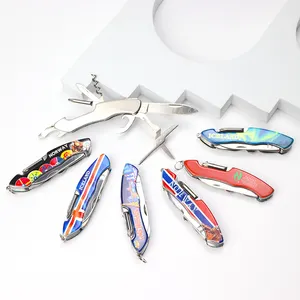 Großhandel kunden spezifischer UV-Druck Logo Schweizer Multi-Tool-Funktion Taschen klappmesser Schlüssel bund