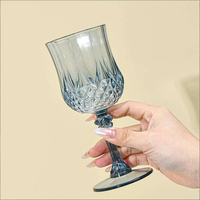 Verres à vin vintage bleus en plastique, style rétro, ensemble de verrerie pour fête