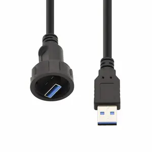 Type C Industrial Waterproof USB 3.0 3.1 Panel Mount 0.3M 0.5M 1M 2M Cables IP67 black Jack Threaded waterproof usb connector