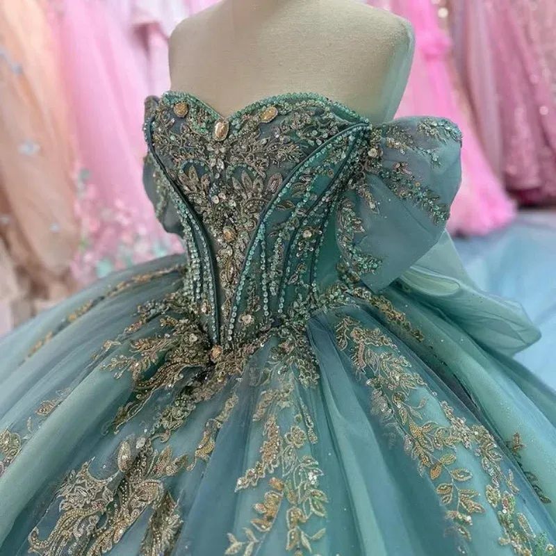 Birthday Party Prom Gown off the Shoulder Appliqued Beading Vestidos De 15  Anos Sweet 16 Mint Green Quinceanera Dresses MQ726| Alibaba.com