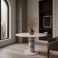 Table à manger ronde moderne en pierre artificielle de luxe Carrara, grande dalle, pour hôtels, restaurants, villas, possibilité de personnaliser les dimensions