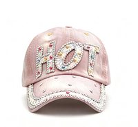 Casquette de baseball en jean avec lettrage en strass colorés, plusieurs couleurs disponibles, vente en gros