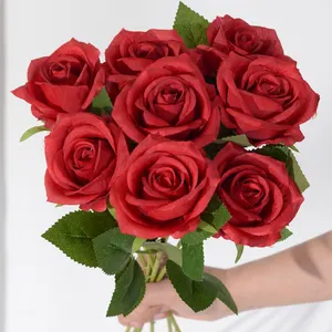 红玫瑰热卖假玫瑰家居婚礼派对装饰品丝绸玫瑰人造花