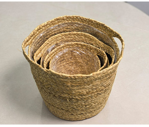 Cheapest Factory Grass Straw Decoration Woven <b>Storage</b> <b>Basket</b> Faux Rattan Flower Pot Medium Size - Product Image 2