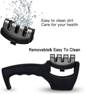 Kitchen Utensils Kitchen Knife Accessories Helps Repair <b>Polish</b> Blades <b>Black</b> 3-Stage Tungsten Steel Ceramic Sharpener - Product Image 4