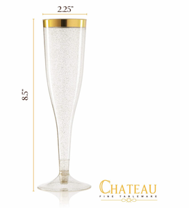 Di plastica usa e getta bicchieri di champagne con glitter oro con oro-eleganza con la montatura nera, anniversario di matrimonio e da pranzo eventi - Product Image 4