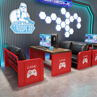 Meja Gaming Dua Kursi dengan Bangku, Set Meja Gaming Bergaya Arcade Tugas Berat untuk Warnet & Ruang Game