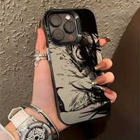 Coque de téléphone en TPU effet yeux d'anime/manga, noir mat, antichoc, avec peinture UV anti-traces de doigts et protection d'objectif pour 11-17