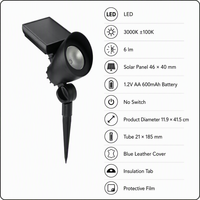 Projecteur solaire intégré noir en gros pour jardins, arbres et allées, LED 3000K 6lm, panneau 46x40mm, batterie AA Ni-MH