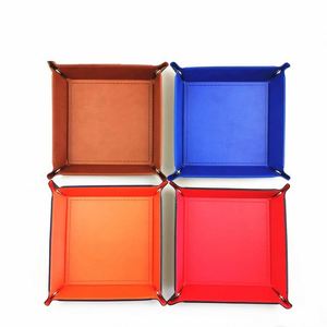 Caja organizadora de cuero PU para llaves, bandeja plegable de cuatro esquinas para dados de juego, organizador apilable para artículos diversos de escritorio y entrada - Product Image 1