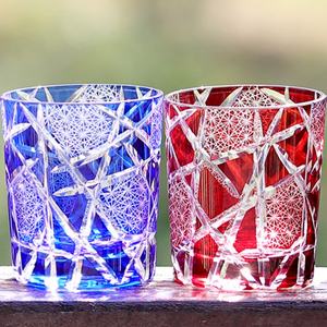 Vasos de <span class=keywords><strong>Whisky</strong></span> y Cócteles de Vidrio Grabado Kiriko Japonés Edo, Tallados a Mano, Color Azul, para el Verano, Venta al por Mayor - Product Image 2