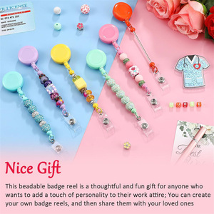 In stock multi-color beaded badge scroll retractable easy-pull buckle belt clip creative DIY keychain wholesale - Product Image 3