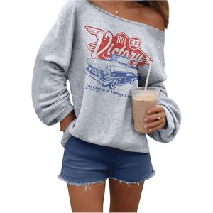 Sudadera de Mujer con Hombros Descubiertos, Manga Larga, Estilo Vintage, Holgada, Asimétrica, Prenda Urbana, Tejido Transpirable - Product Image 1