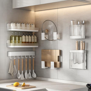 Support de rangement mural moderne pour cuisine, porte-couteaux, organisateur d'assaisonnements, crochets, porte-baguettes, multifonction, rectangulaire - Product Image 1