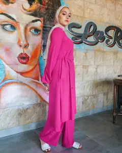 Custom Loose Fitting Abaya Dress Maxi Size Polyester Baju Kurung for Muslim Women with Glitter Waistband Plus Size Options