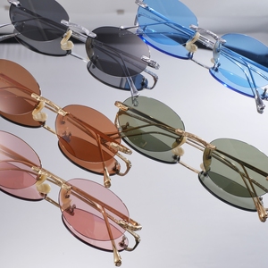 2026 Fashion Luxury Designer Rimless Titanium Oval <b>Sunglasses</b> <b>Small</b> <b>Frame</b> Sun Glasses Multi- Color Sunshades Unisex - Product Image 1