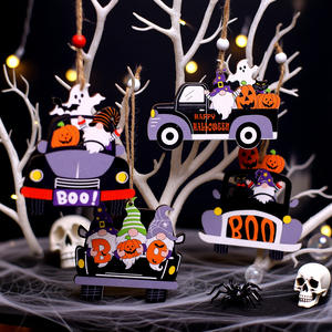 Nouvel arrivage de pendentif de décoration de voiture en bois créatif Halloween ornement de bureau de dessin animé pour accessoire d'habillage de scène - Product Image 4