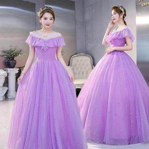 Violet Gauze Long Evening Dress With 3D Flowers Stage Performance Women's Art Exam Outfit Dreamy Forest Style Puffy Skirt - Product Image 1
