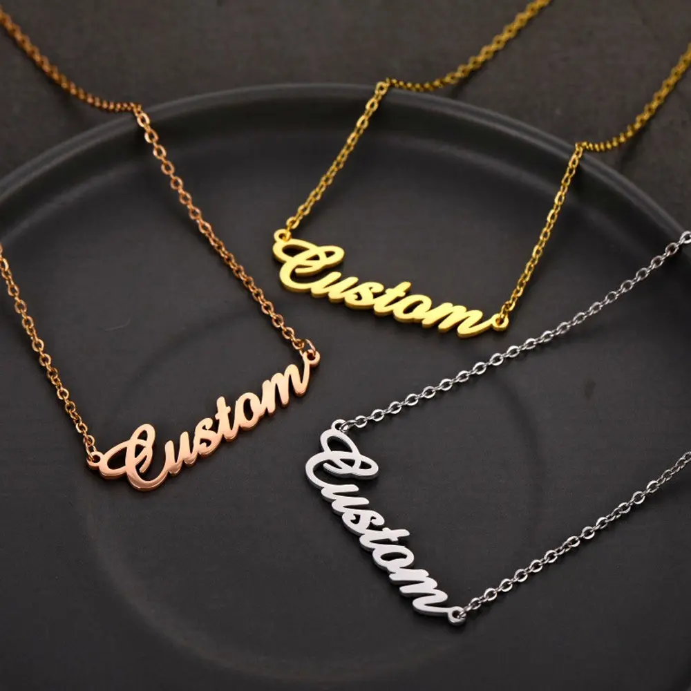 New Trendy Jewelry Chain Personalised Name Initial Letter Tarnish Free Stainless Steel 18K Gold Necklace