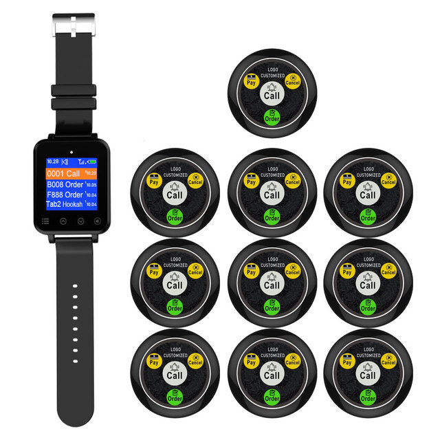 Restaurant Cafe Hotel Room Service Call System Smart Wireless Wrist Watch Pager Receiver with Call Buttons