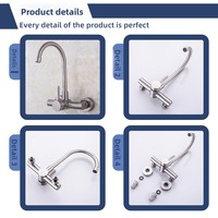 Robinet de cuisine mural chaud/froid pour le commerce extérieur, en céramique et acier inoxydable 304, rotatif, finition brossée, type clé, design moderne et minimaliste