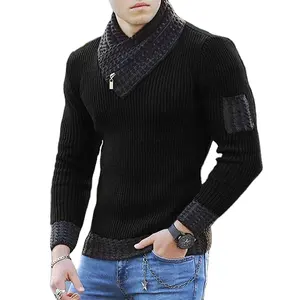 Casual Vintage Style Pullover Long Sleeve Scarf Collar Sweater for Men