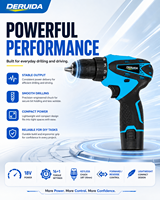 DERUIDA Perceuse-visseuse électrique sans fil 12V haute puissance, personnalisable OEM, portable, avec kit de tournevis et perceuse à colonne