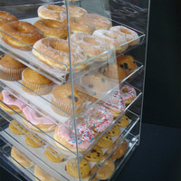 Vente en gros de vitrine à gâteaux moderne et écologique en acrylique de 5 mm d'épaisseur, 5 plateaux, boîte en perspex pour pâtisserie, articles de boulangerie, beignets, bagels, biscuits