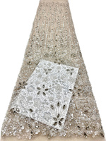 Vente en gros de tissu en dentelle de mariée pailletée avec perles en organza 3D, broderie de paillettes en cristal, tissu en dentelle pour robe de mariée