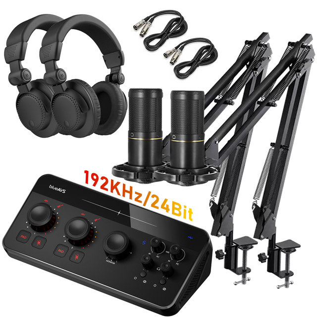 Professional Studio 48V Condenser Microphone Headphone USB Audio Interface Sound Card Bundle Kit Podcast Equipment Set Recording