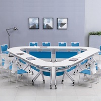 Mesa de escritorio plegable redonda, mesa de entrenamiento en forma de abanico para oficina, conferencia y reuniones, venta al por mayor