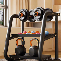 Support de Rangement Moderne pour Haltères et Kettlebells, Étagère de Gymnastique Intérieure Multifonction en Fer avec Cadre en Ciment, Noir